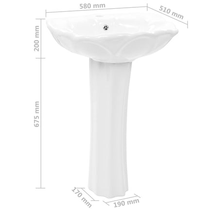 vidaXL Freestanding Basin with Pedestal Ceramic White 580x510x200 mm