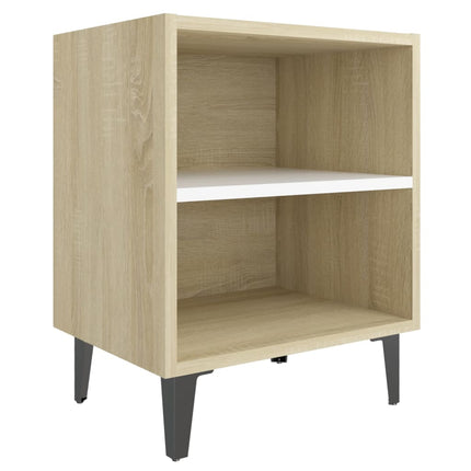 vidaXL Bed Cabinet with Metal Legs Sonoma Oak and White 40x30x50 cm
