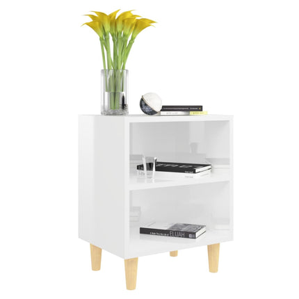 vidaXL Bed Cabinets Solid Wood Legs 2 pcs High Gloss White 40x30x50 cm
