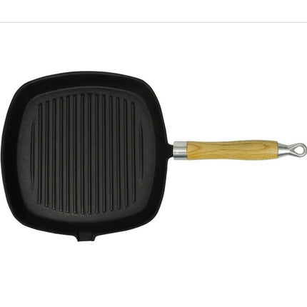 vidaXL Grill Pan with Wooden Handle Cast Iron 20x20 cm