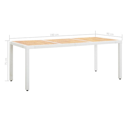 vidaXL Garden Table White 190x90x75 cm Poly Rattan and Solid Acacia Wood