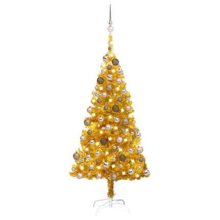 vidaXL Artificial Christmas Tree with LEDs&Ball Set Gold 150 cm PET