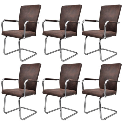 vidaXL Cantilever Dining Chairs 6 pcs Brown Leathaire