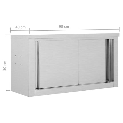 Kitchen Wall Cabinet with Sliding Doors 90x40x50 cm Stainless Steel