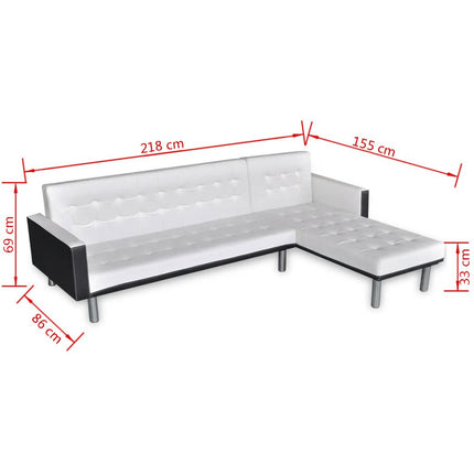 L-shaped Sofa Bed Faux Leather White