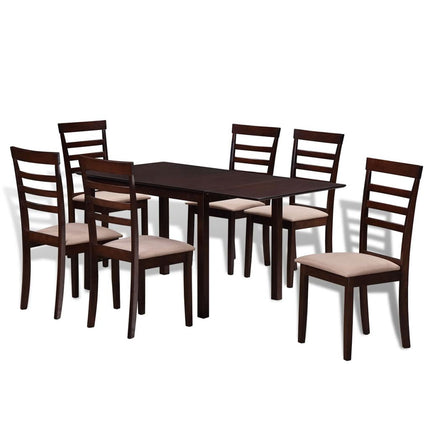 Brown Cream Solid Wood Extending Dining Table Set with 6 Chairs
