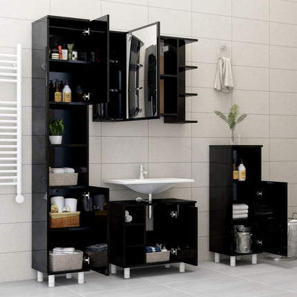 vidaXL 3 Piece Bathroom Furniture Set High Gloss Black Chipboard