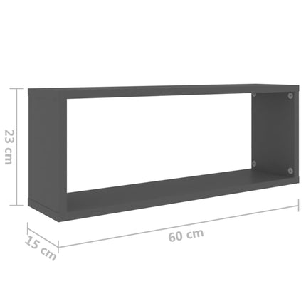 vidaXL Wall Cube Shelves 2 pcs Grey 60x15x23 cm Chipboard