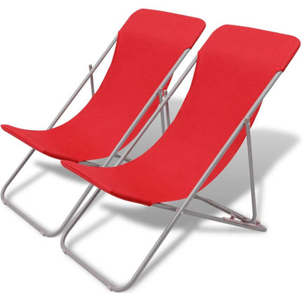 vidaXL Folding Beach Chairs 2 pcs Powder-coated Steel Red