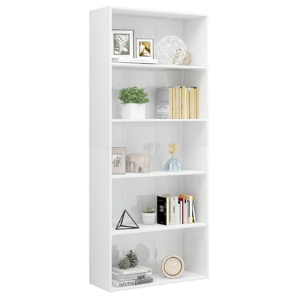 5-Tier Book Cabinet High Gloss White 80x30x189 cm Engineered Wood
