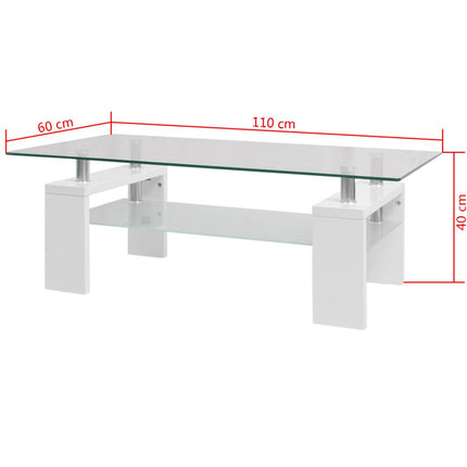 High-Gloss Coffee Table with Lower Shelf 110x60x40 cm White