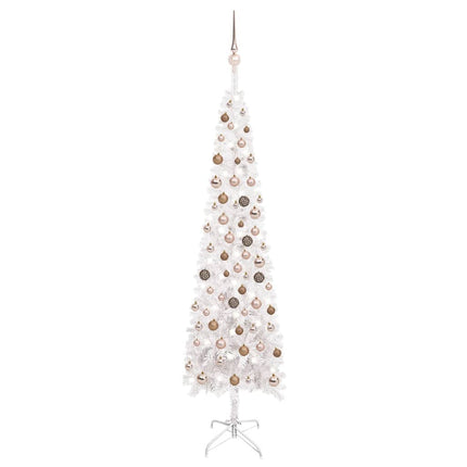 vidaXL Slim Christmas Tree with LEDs&Ball Set White 210 cm