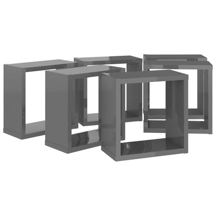 vidaXL Wall Cube Shelves 6 pcs High Gloss Grey 30x15x30 cm