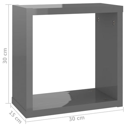 vidaXL Wall Cube Shelves 6 pcs High Gloss Grey 30x15x30 cm