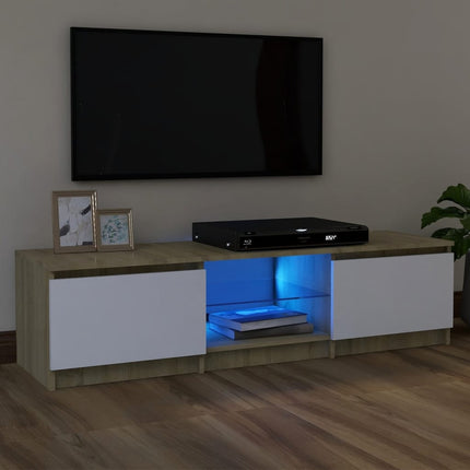 vidaXL TV Cabinet with LED Lights White and Sonoma Oak 120x30x35.5 cm