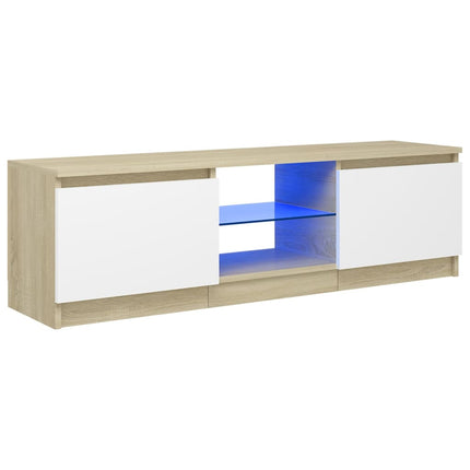 vidaXL TV Cabinet with LED Lights White and Sonoma Oak 120x30x35.5 cm