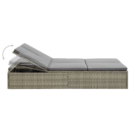 vidaXL Convertible Sun Bed with Cushion Poly Rattan Grey