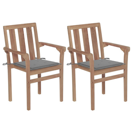 vidaXL Garden Chairs 2 pcs with Grey Cushions Solid Teak Wood