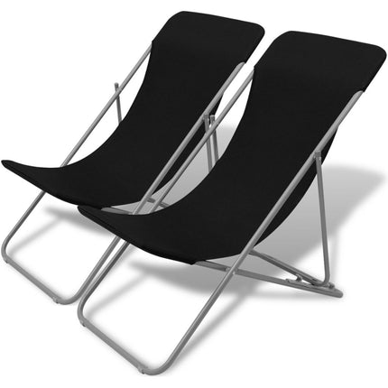 vidaXL Folding Beach Chairs 2 pcs Powder-coated Steel Black