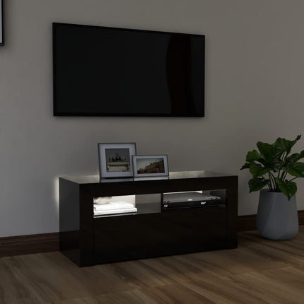 vidaXL TV Cabinet with LED Lights High Gloss Black 90x35x40 cm