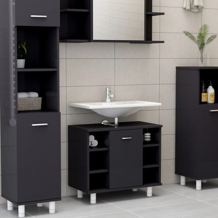 vidaXL 3 Piece Bathroom Furniture Set High Gloss Grey Chipboard