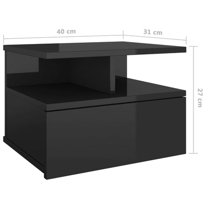 Floating Nightstand High Gloss Black 40x31x27 cm Engineered Wood