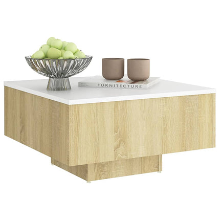 vidaXL Coffee Table White and Sonoma Oak 60x60x31.5 cm Chipboard