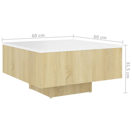 vidaXL Coffee Table White and Sonoma Oak 60x60x31.5 cm Chipboard