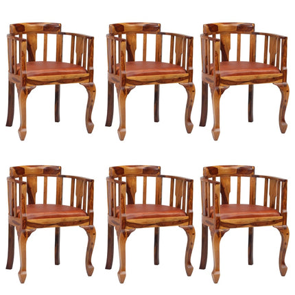 Dining Chairs 6 pcs Real Leather and Solid Sheesham Wood