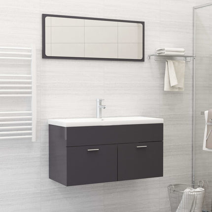 vidaXL 2 Piece Bathroom Furniture Set High Gloss Grey Chipboard
