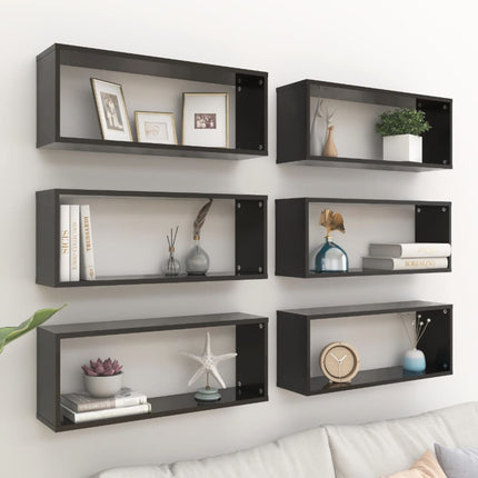Wall Cube Shelves 6 pcs High Gloss Black 60x15x23 cm Engineered Wood