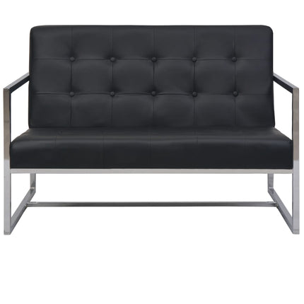 vidaXL 2-Seater Sofa with Armrests Artificial Leather and Steel Black