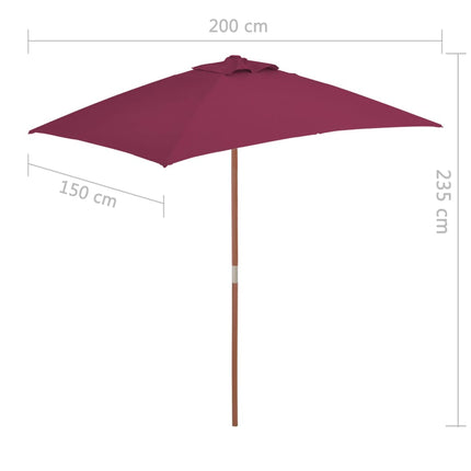 vidaXL Outdoor Parasol with Wooden Pole 150x200 cm Bordeaux Red