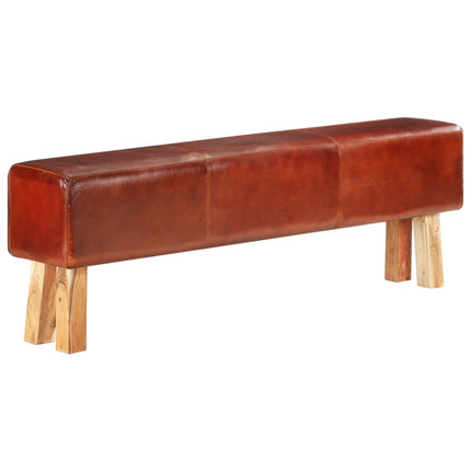 vidaXL Gym Bok Bench 160 cm Brown Real Leather and Solid Mango Wood