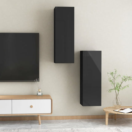 TV Cabinets 2 pcs High Gloss Black 30.5x30x90 cm Engineered Wood