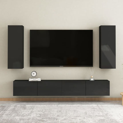 TV Cabinets 2 pcs High Gloss Black 30.5x30x90 cm Engineered Wood
