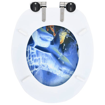 WC Toilet Seat with Soft Close Lid MDF Dolphins Design