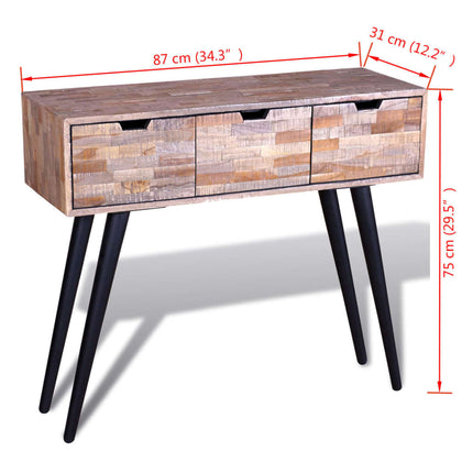Console Table with 3 Drawers Reclaimed Teak Wood