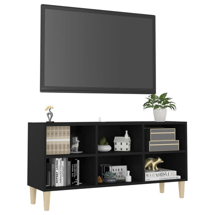vidaXL TV Cabinet with Solid Wood Legs Black 103.5x30x50 cm