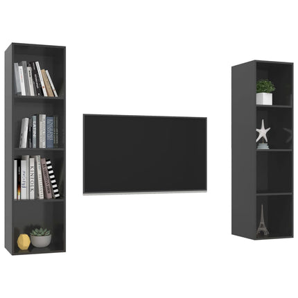 vidaXL Wall-mounted TV Cabinets 2 pcs High Gloss Grey Chipboard
