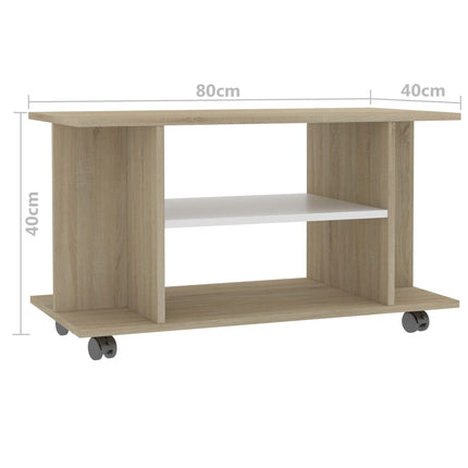 TV Cabinet with Castors White and Sonoma Oak 80x40x40 cm Engineered Wood