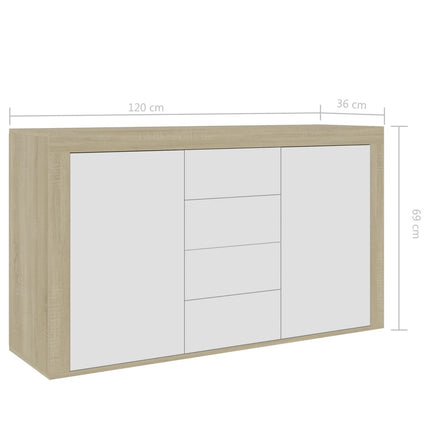vidaXL Sideboard White and Sonoma Oak 120x36x69 cm Chipboard