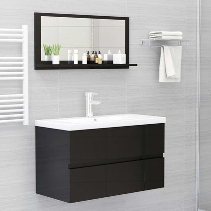 vidaXL Bathroom Mirror High Gloss Black 80x10.5x37cm Chipboard