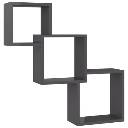 vidaXL Cube Wall Shelves High Gloss Grey 84.5x15x27 cm Chipboard