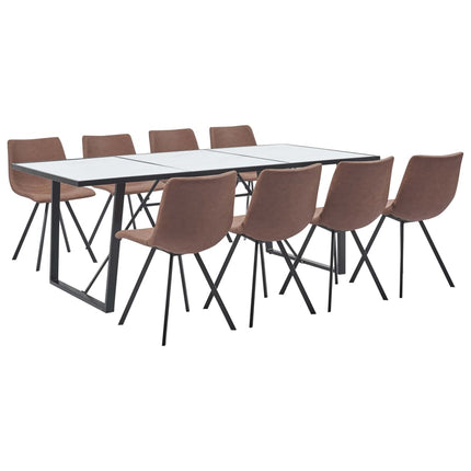 9 Piece Dining Set Medium Brown Faux Leather
