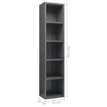 CD Cabinet High Gloss Grey 21x16x93.5 cm Engineered Wood