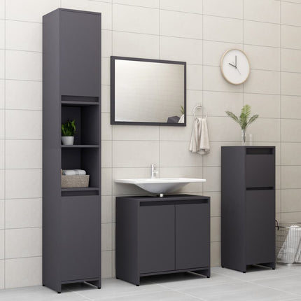 4 Piece Bathroom Furniture Set Grey Engineered Wood