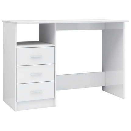 vidaXL Desk with Drawers High Gloss White 110x50x76 cm Chipboard