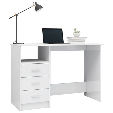 vidaXL Desk with Drawers High Gloss White 110x50x76 cm Chipboard