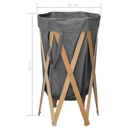 vidaXL Folding Laundry Basket Grey Wood and Fabric